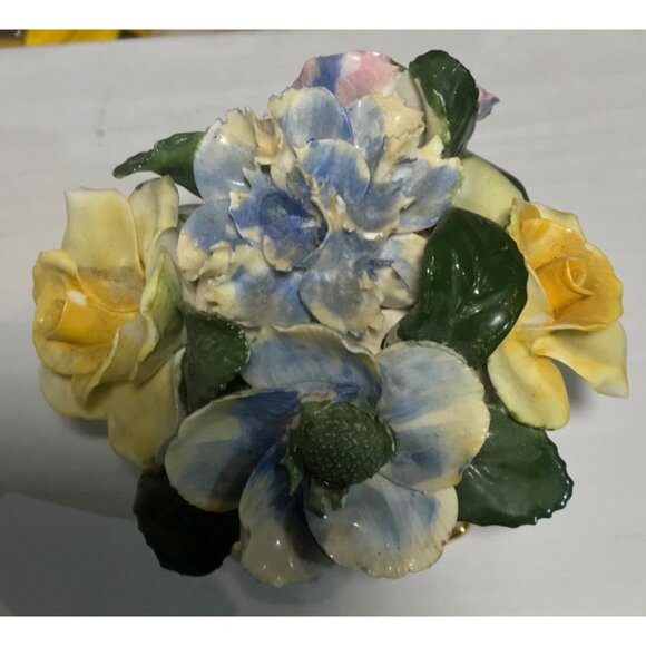 Sandford Floral Arrangement Footed 24K Gold Accents Blue Yellow England - Picture 4 of 7